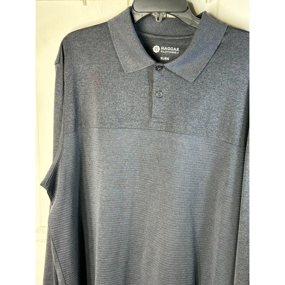 Haggar Long Sleeve Polo Men's Size XL Charcoal Gray Self Collar Stylish - Picture 4 of 9